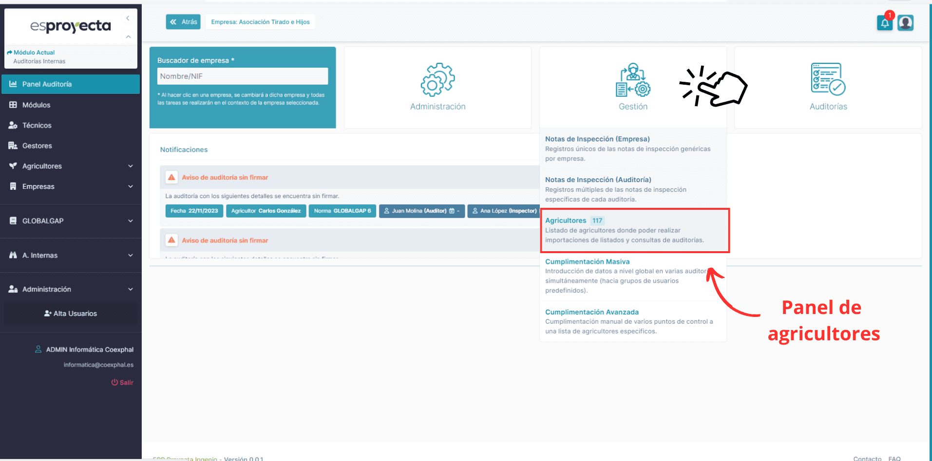 Acceso al panel de agricultores
