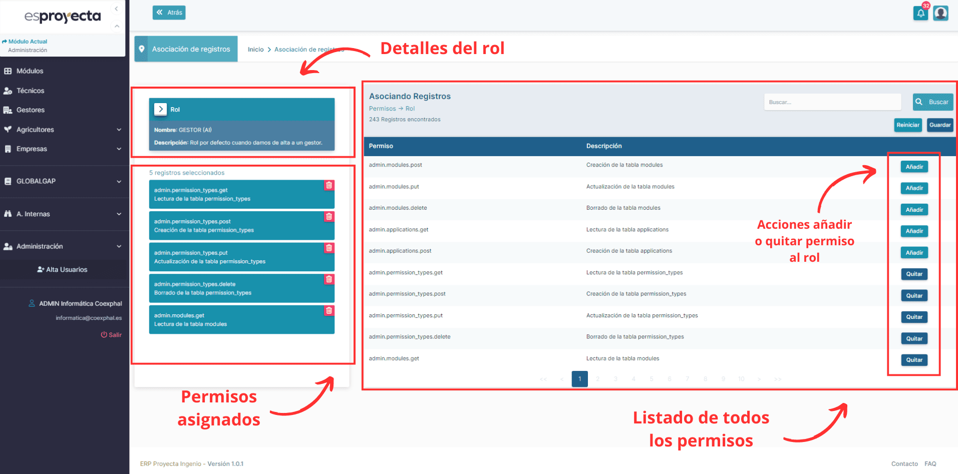 asociar permisos a un rol