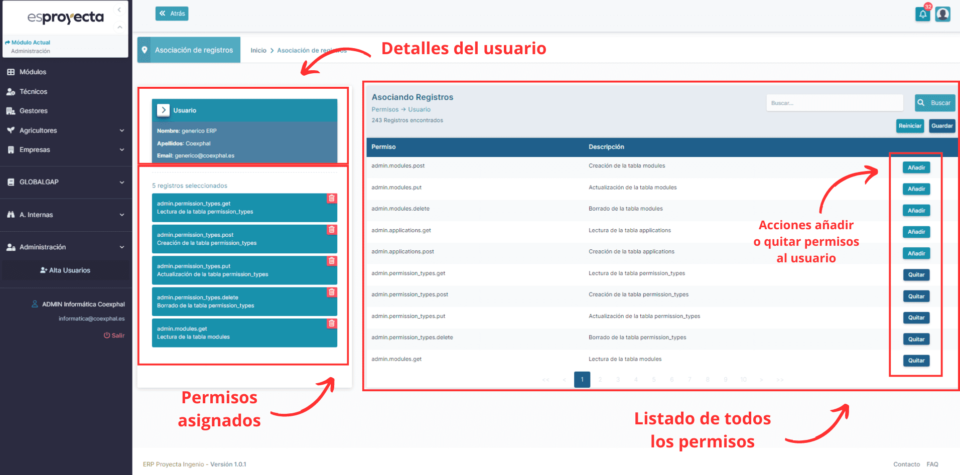 Asociar permisos a un usuario