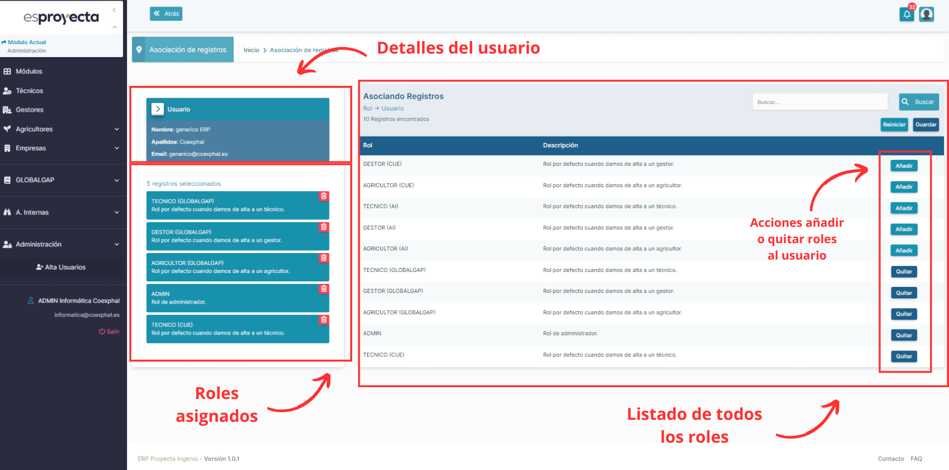 Asociar roles a un usuario