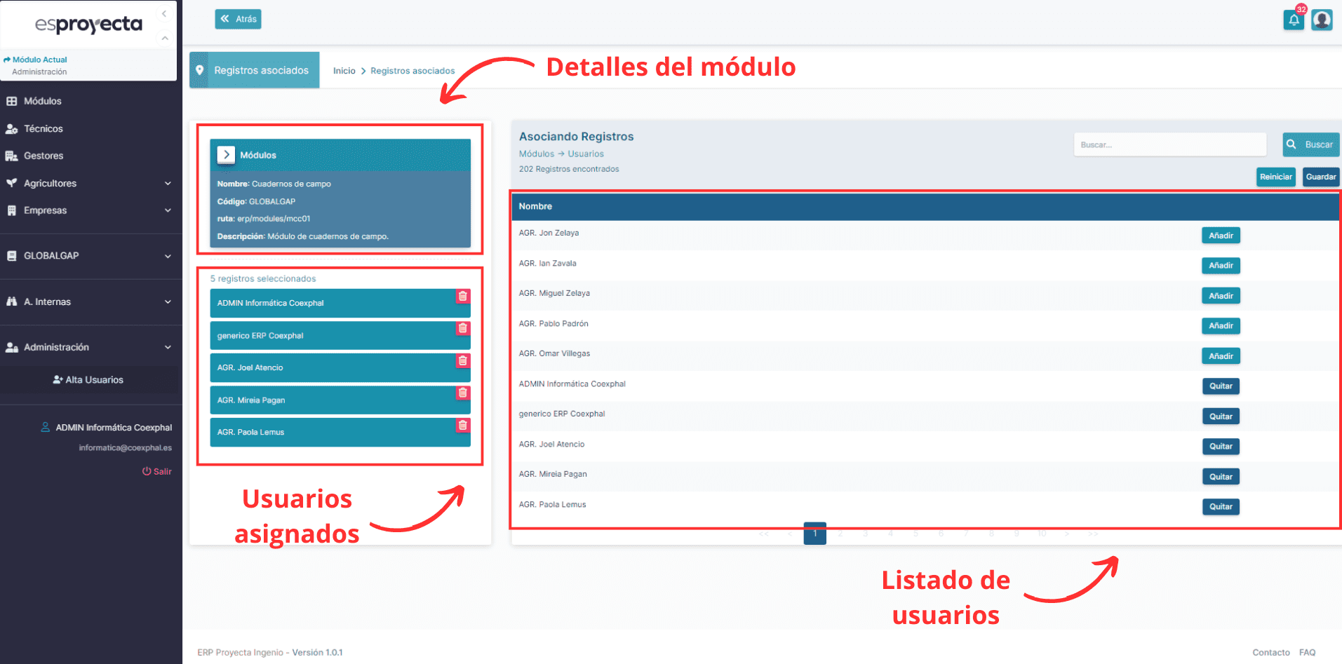 Asociar usuarios a un módulo