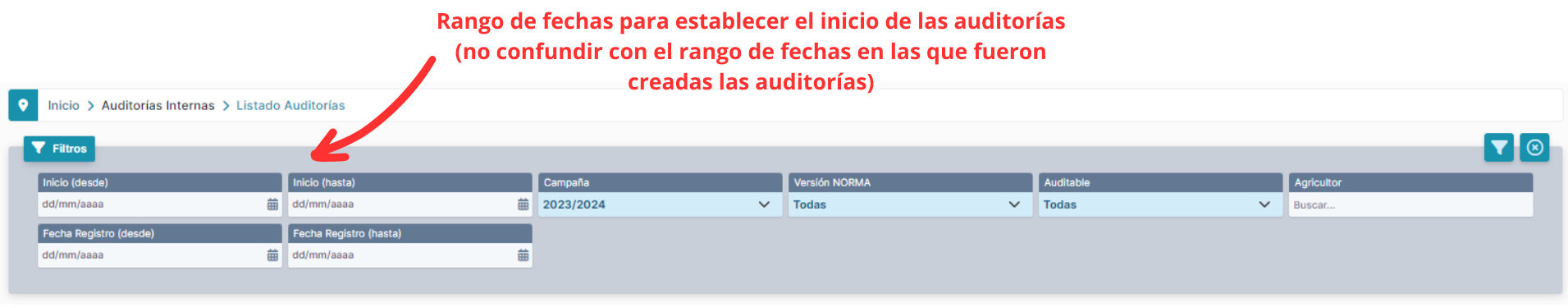 Filtros Listado Auditorías