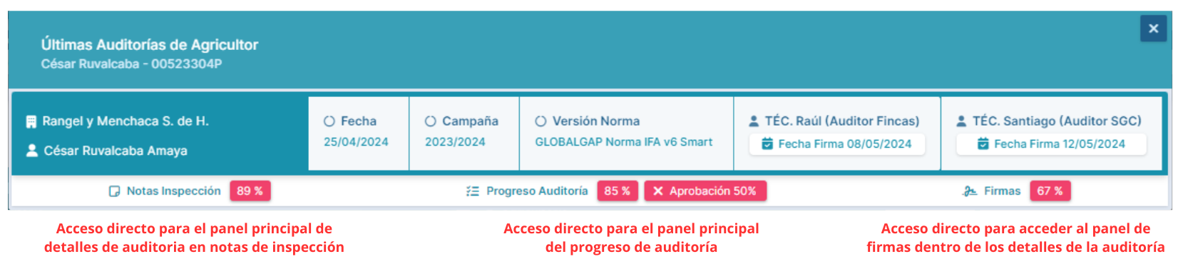 Modal Ultimas Auditorias Agricultor