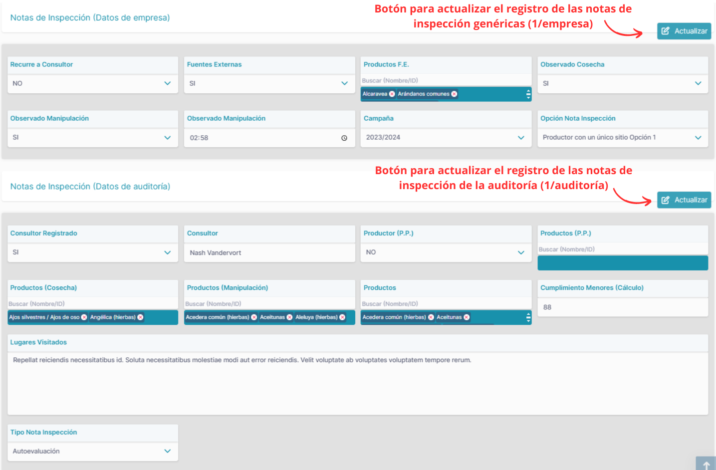 Notas Inspección Formularios