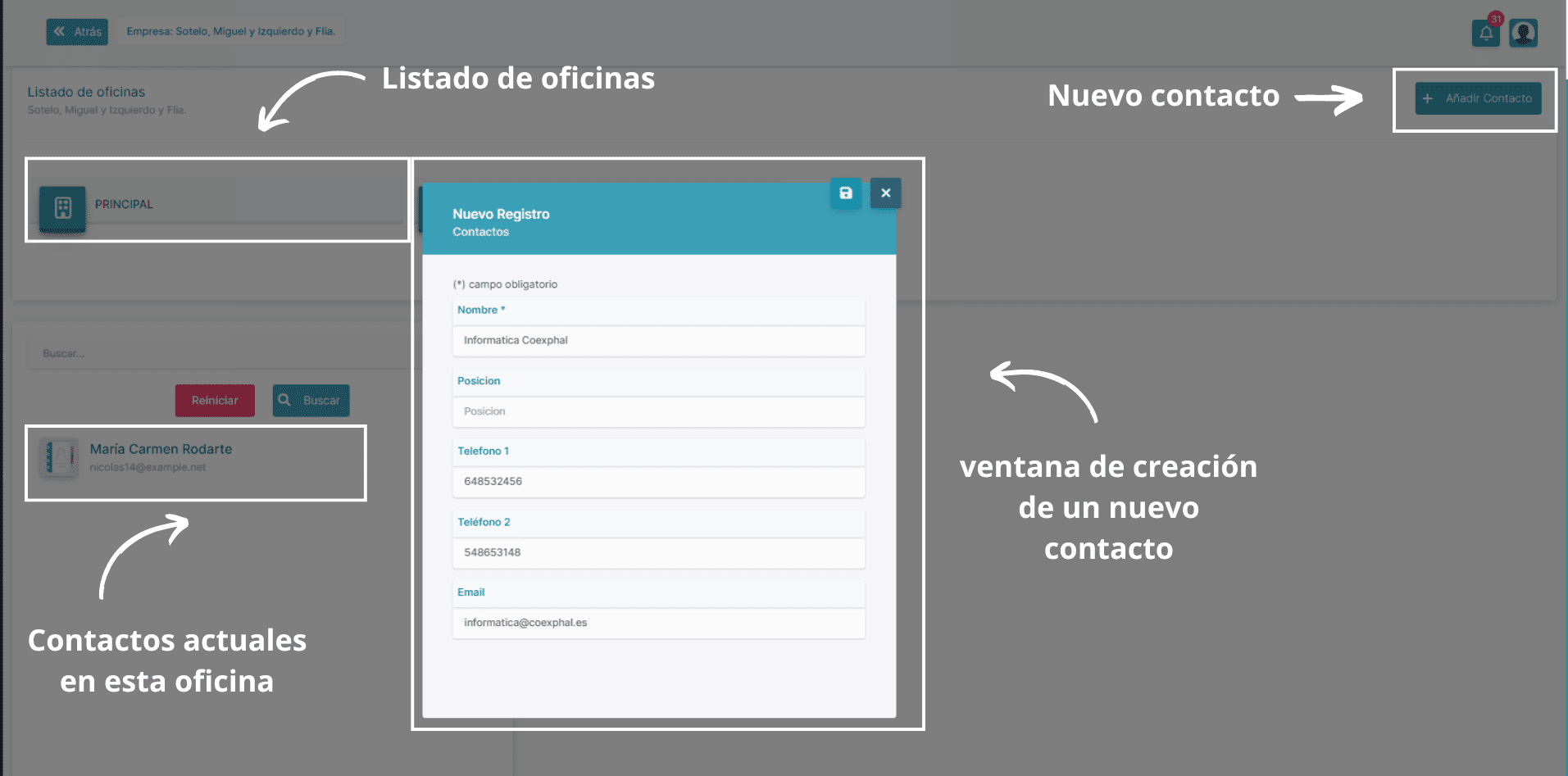 Añadir un contacto a una empresa