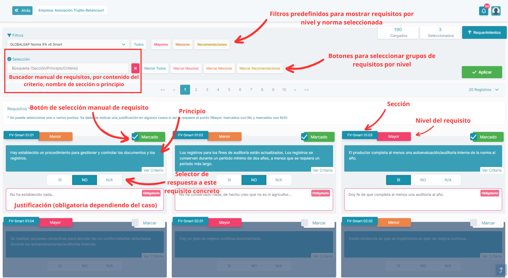 Panel de requerimientos